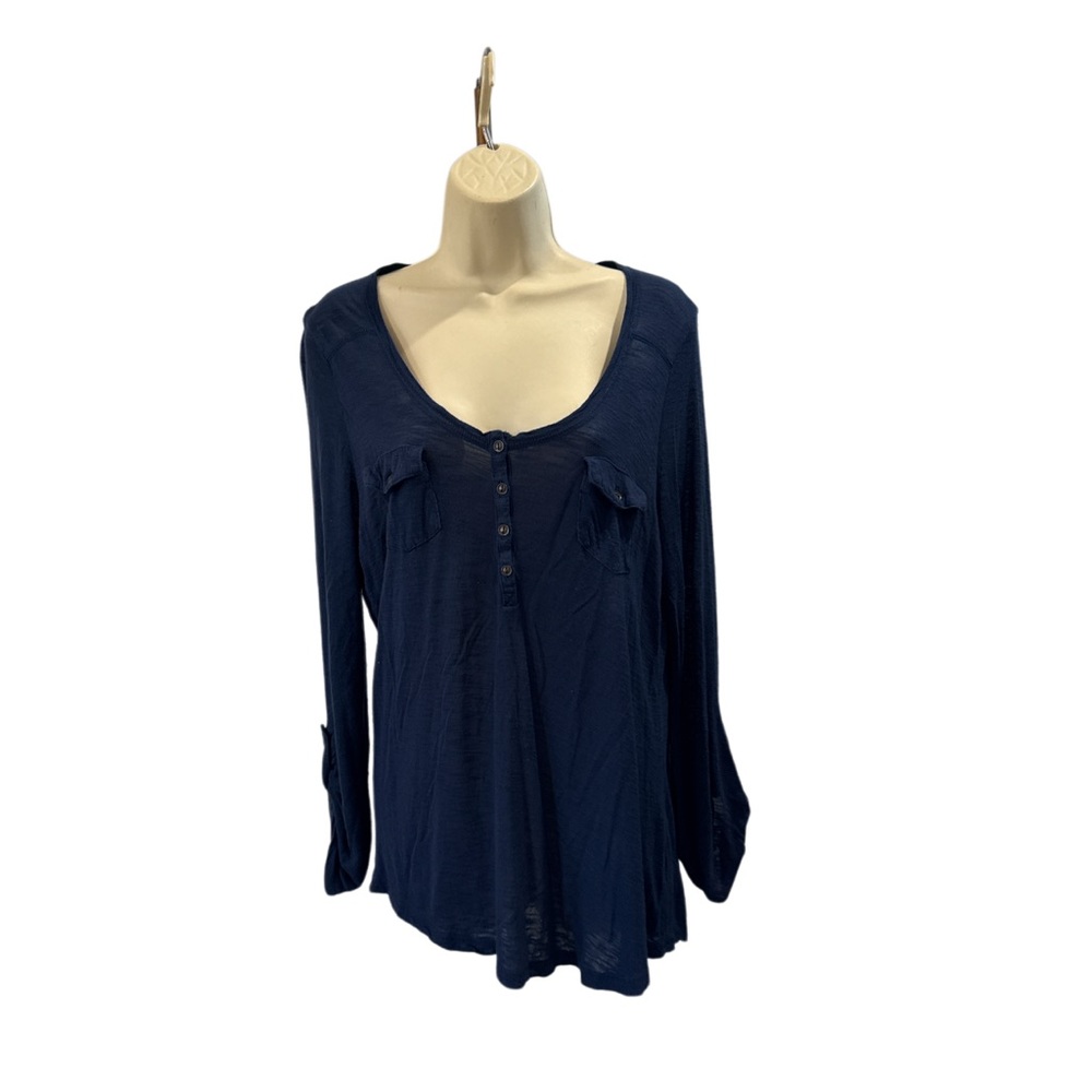 Blue Snap Front Roll Tab Snap Sleeves Shirt Size Women Large Blue‎